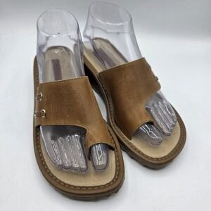 Vintage Lower East Side Sandal Women 7.5 Brown Leather Y2K Chunky Platform Slide